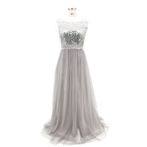 Gupgi Sequin Tulle Formal Silver Sleeveless Long Prom Gown size Small.
